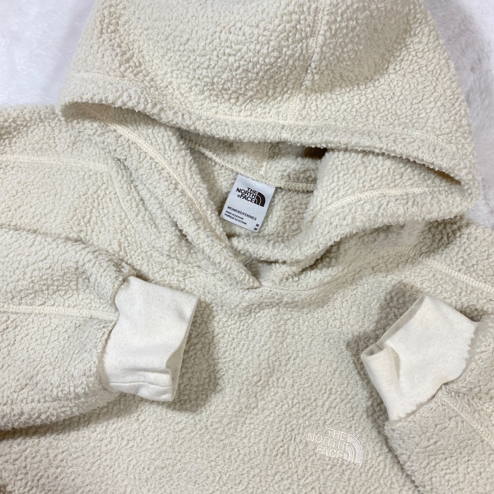 The North Face Womens M Sherpa Fleece Pullover Hoodie Sweatshirt White